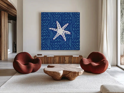 Salty Waves X by Mercedes Lopez Charro. Shown as extra-large giant wall art in a modern living room. Available as an archival giclee rolled canvas, fine art paper, or poster print. SKU 78681a.