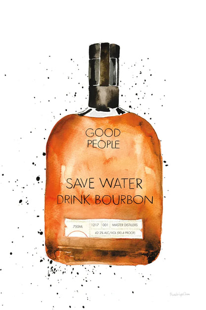 Save Water Drink Bourbon by Mercedes Lopez Charro. SKU 66450h. Archival Giclee Fine art print for wall decor.