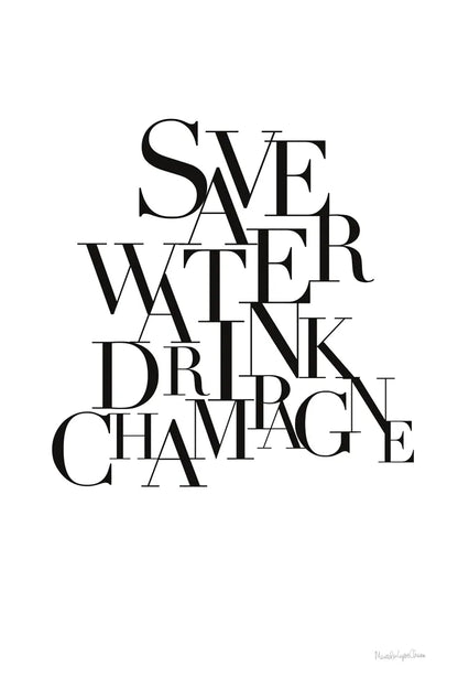 Save Water Drink Champagne by Mercedes Lopez Charro. SKU 66613h. Archival Giclee Fine art print for wall decor.