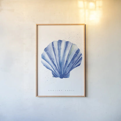 Scallop Shell by Mercedes Lopez Charro. shown as a paper print in a natural frame. Available as a archival giclee rolled canvas, fine art paper, or poster print. SKU 69379h.