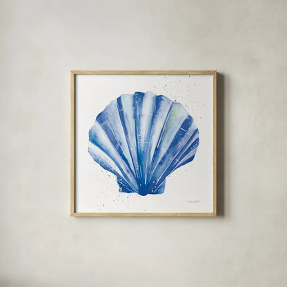 Scallop Shell Sq by Mercedes Lopez Charro. Shown in a natural wood glass frame for a timeless modern aesthetic. Available as an archival giclee rolled canvas, fine art paper, or poster print. SKU 70066a.