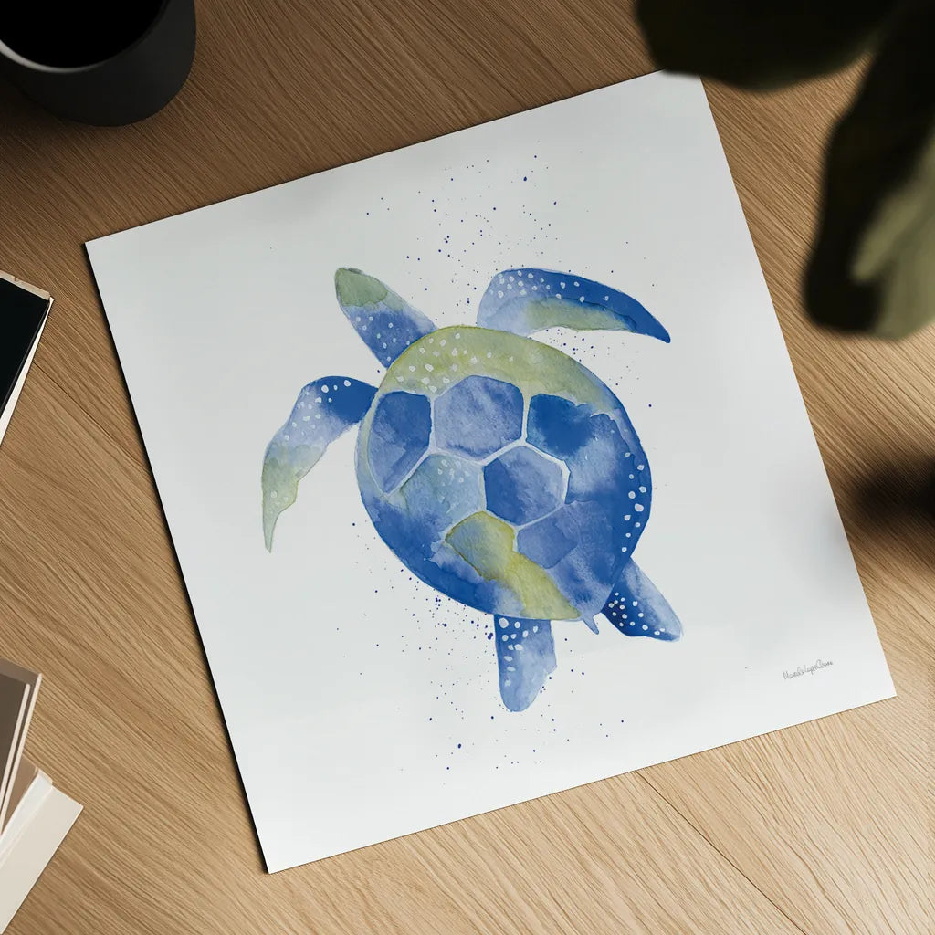 Sea Turtle by Mercedes Lopez Charro. Shown as a detailed flat fine art print, highlighting archival giclee quality. Available as an archival giclee rolled canvas, fine art paper, or poster print. SKU 69380a.