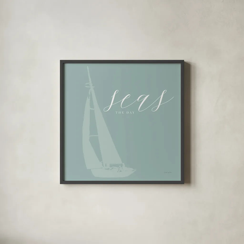 Seas the Day by Mercedes Lopez Charro. Shown in a sleek black glass frame for a contemporary gallery look. Available as an archival giclee rolled canvas, fine art paper, or poster print. SKU 68301a.