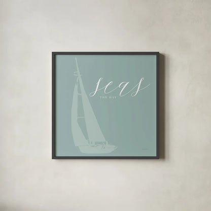 Seas the Day by Mercedes Lopez Charro. Shown in a sleek black glass frame for a contemporary gallery look. Available as an archival giclee rolled canvas, fine art paper, or poster print. SKU 68301a.