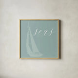 Seas the Day by Mercedes Lopez Charro. Shown in a natural wood glass frame for a timeless modern aesthetic. Available as an archival giclee rolled canvas, fine art paper, or poster print. SKU 68301a.