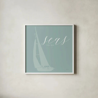Seas the Day by Mercedes Lopez Charro. Shown in a crisp white glass frame for a clean and minimalist style. Available as an archival giclee rolled canvas, fine art paper, or poster print. SKU 68301a.