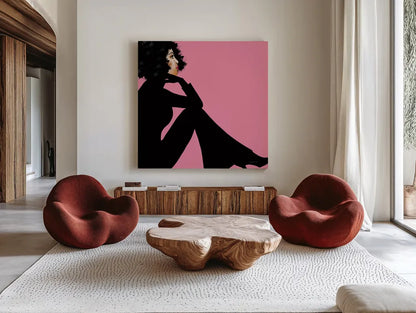 She is Everything I by Mercedes Lopez Charro. Shown as extra-large giant wall art in a modern living room. Available as an archival giclee rolled canvas, fine art paper, or poster print. SKU 71322a.