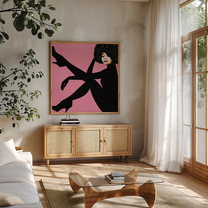 She is Everything II by Mercedes Lopez Charro. Shown in a natural wood frame in a cozy modern living room. Available as an archival giclee rolled canvas, fine art paper, or poster print. SKU 71323a.
