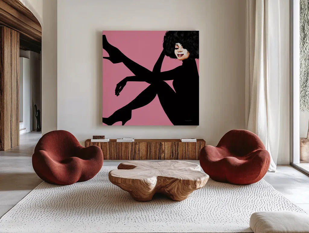 She is Everything II by Mercedes Lopez Charro. Shown as extra-large giant wall art in a modern living room. Available as an archival giclee rolled canvas, fine art paper, or poster print. SKU 71323a.