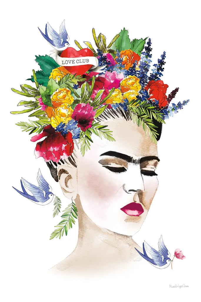 She is Frida by Mercedes Lopez Charro. SKU 68092h. Archival Giclee Fine art print for wall decor.