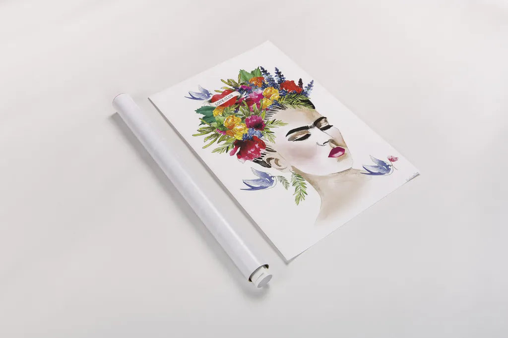 She is Frida by Mercedes Lopez Charro. shown as a rolled paper print. Available as archival giclee rolled canvas, fine art paper, or poster print. SKU 68092h.