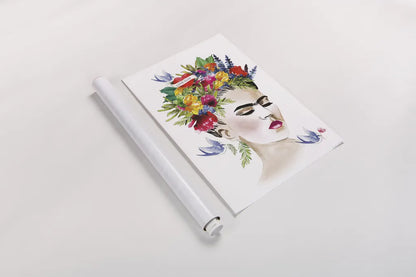 She is Frida by Mercedes Lopez Charro. shown as a rolled paper print. Available as archival giclee rolled canvas, fine art paper, or poster print. SKU 68092h.