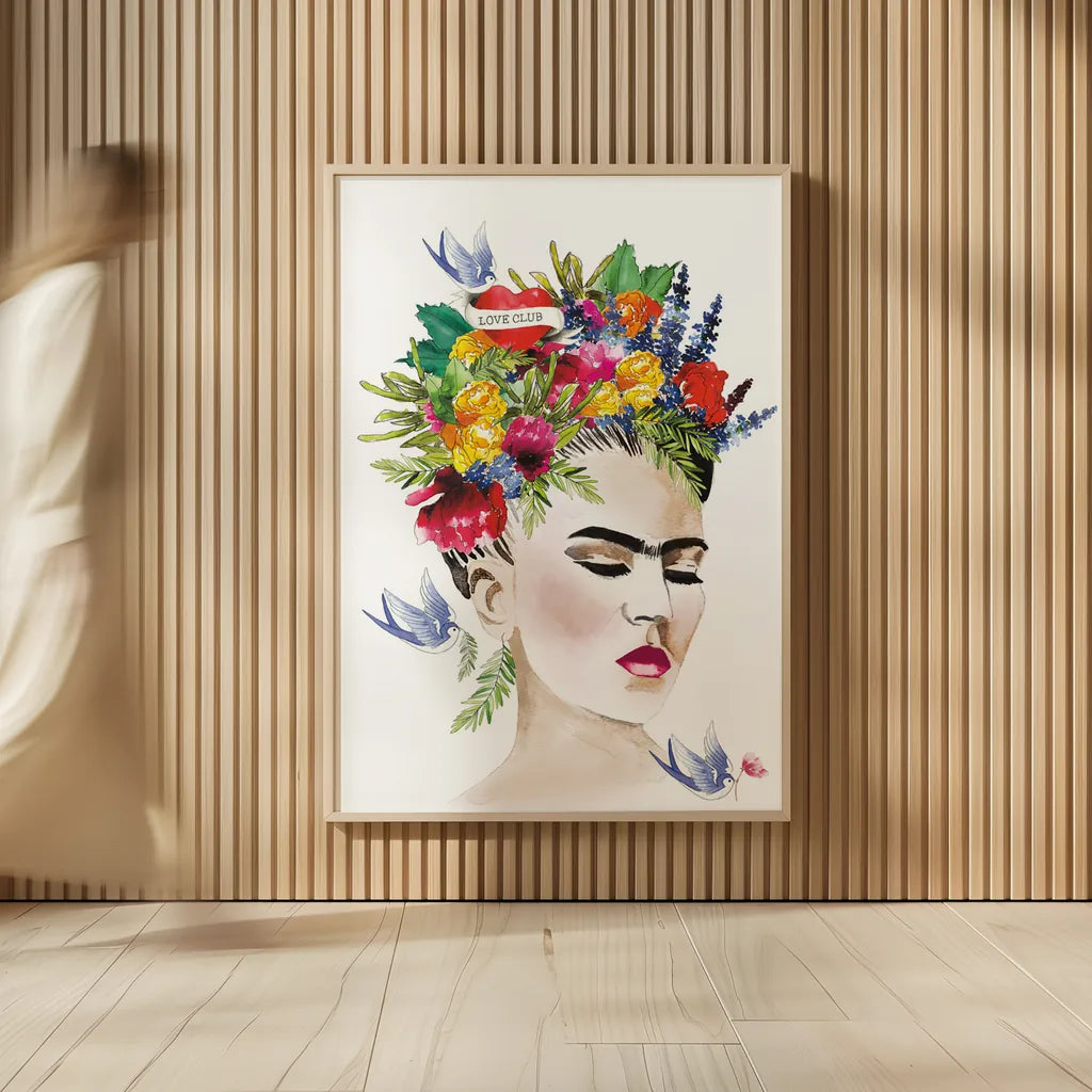 She is Frida by Mercedes Lopez Charro. shown as over sized large wall art. Available as an archival giclee rolled canvas, fine art paper, or poster print. SKU 68092h.