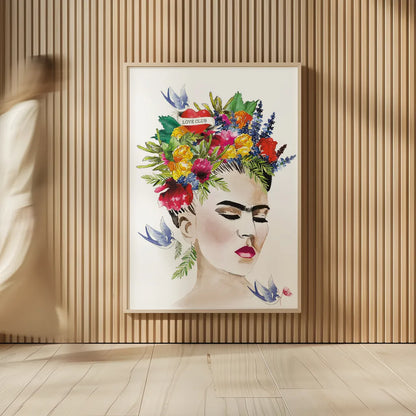 She is Frida by Mercedes Lopez Charro. shown as over sized large wall art. Available as an archival giclee rolled canvas, fine art paper, or poster print. SKU 68092h.
