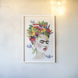 She is Frida by Mercedes Lopez Charro. shown as a paper print in a white frame. Available as a archival giclee rolled canvas, fine art paper, or poster print. SKU 68092h.