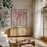 Shortcake III by Mercedes Lopez Charro. Shown in a natural wood frame in a cozy modern living room. Available as an archival giclee rolled canvas, fine art paper, or poster print. SKU 101413a.