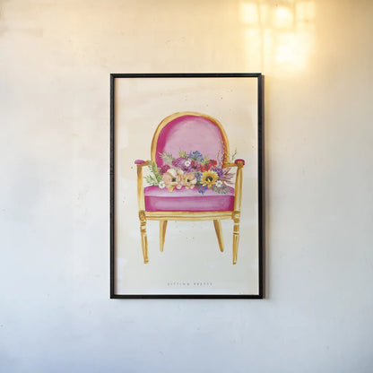 Sitting Pretty I by Mercedes Lopez Charro. shown as a paper print in a black flame. Available as a archival giclee rolled canvas, fine art paper, or poster print. SKU 72238h.