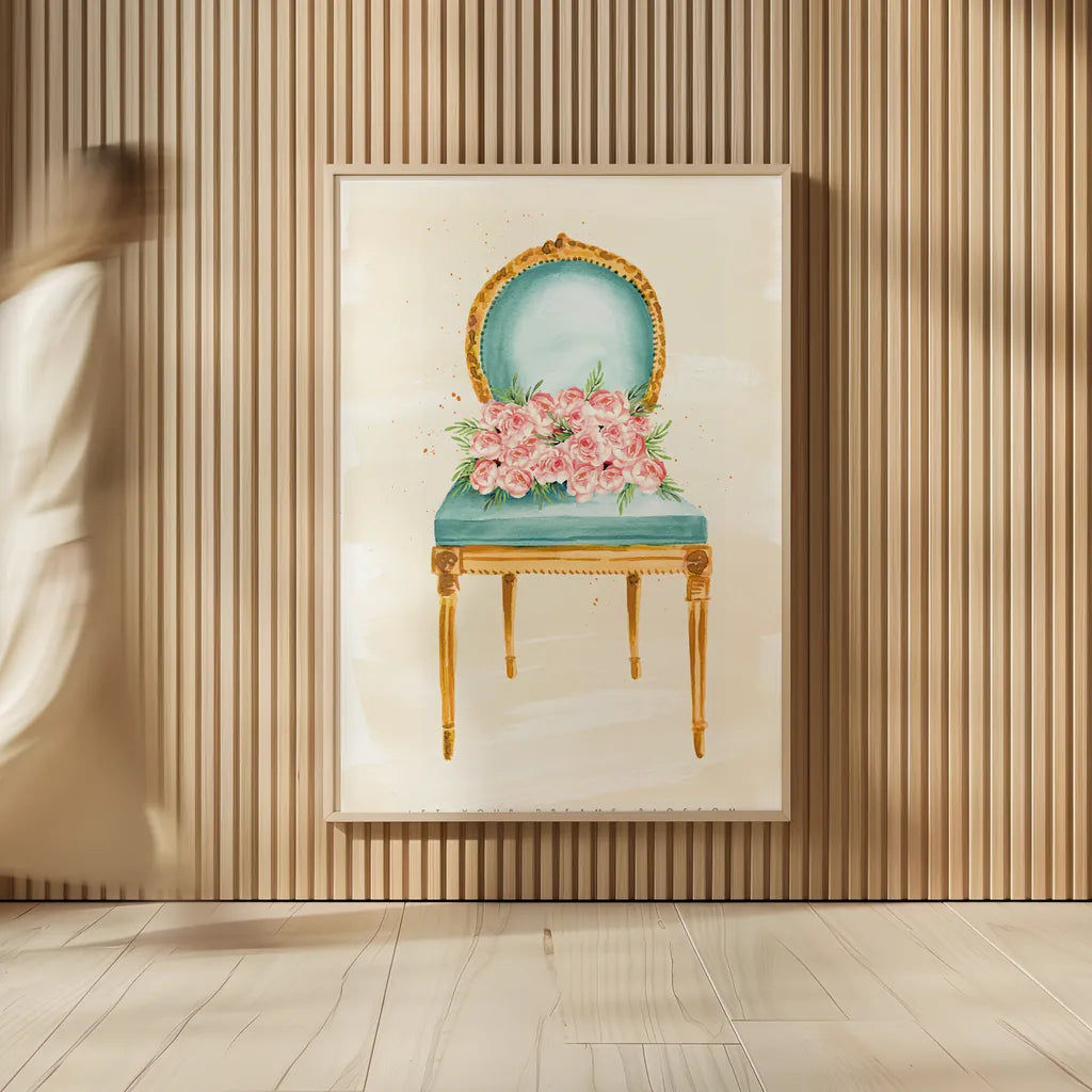 Sitting Pretty II by Mercedes Lopez Charro. shown as over sized large wall art. Available as an archival giclee rolled canvas, fine art paper, or poster print. SKU 72239h.