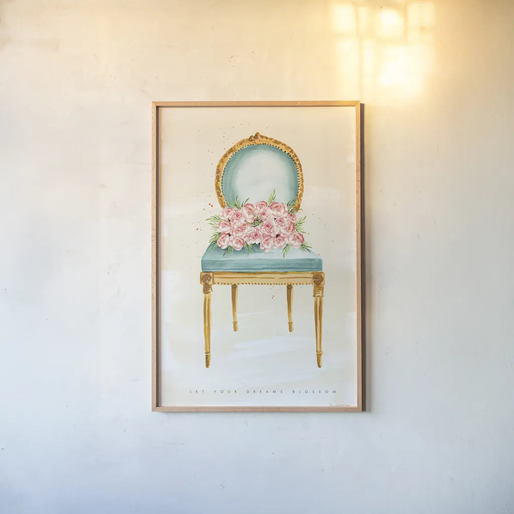 Sitting Pretty II by Mercedes Lopez Charro. shown as a paper print in a natural frame. Available as a archival giclee rolled canvas, fine art paper, or poster print. SKU 72239h.