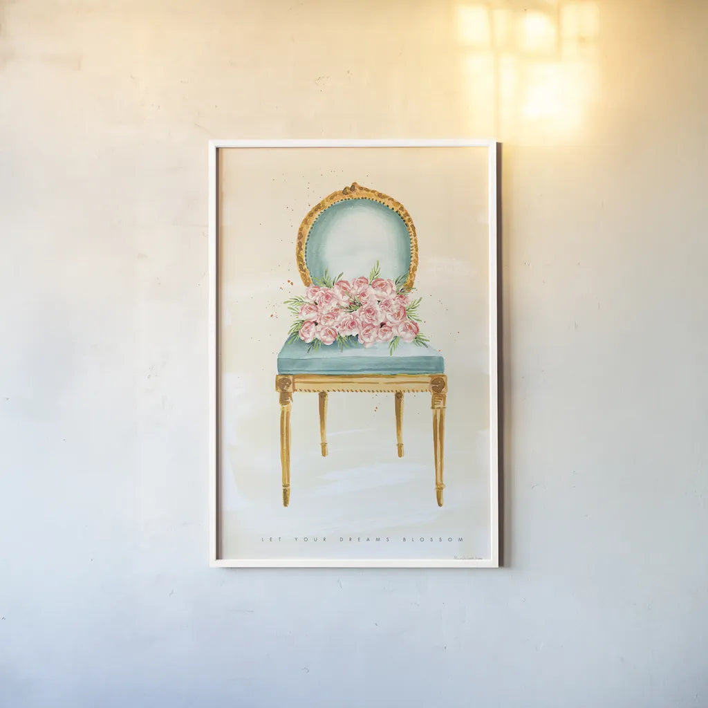 Sitting Pretty II by Mercedes Lopez Charro. shown as a paper print in a white frame. Available as a archival giclee rolled canvas, fine art paper, or poster print. SKU 72239h.