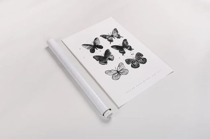 Six Inky Butterflies by Mercedes Lopez Charro. shown as a rolled paper print. Available as archival giclee rolled canvas, fine art paper, or poster print. SKU 66612h.