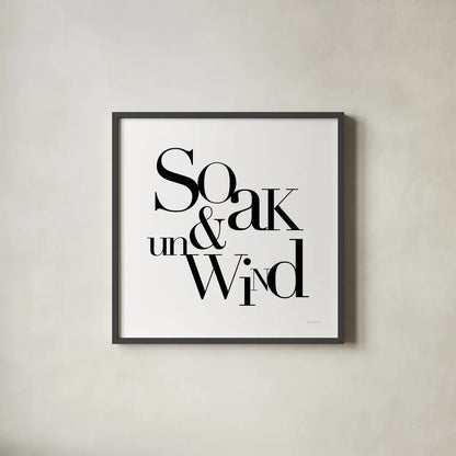 Soak and Unwind by Mercedes Lopez Charro. Shown in a sleek black glass frame for a contemporary gallery look. Available as an archival giclee rolled canvas, fine art paper, or poster print. SKU 75812a.