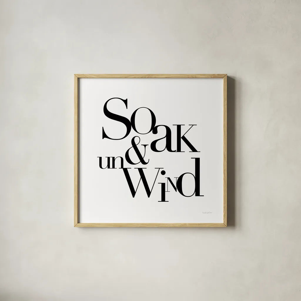 Soak and Unwind by Mercedes Lopez Charro. Shown in a natural wood glass frame for a timeless modern aesthetic. Available as an archival giclee rolled canvas, fine art paper, or poster print. SKU 75812a.