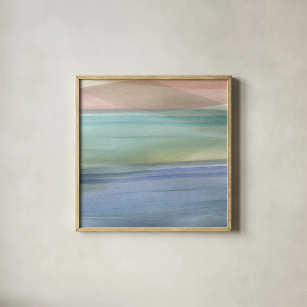 Soft Summer III by Mercedes Lopez Charro. Shown in a natural wood glass frame for a timeless modern aesthetic. Available as an archival giclee rolled canvas, fine art paper, or poster print. SKU 66364a.