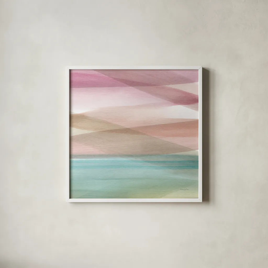 Soft Summer V by Mercedes Lopez Charro. Shown in a crisp white glass frame for a clean and minimalist style. Available as an archival giclee rolled canvas, fine art paper, or poster print. SKU 66366a.