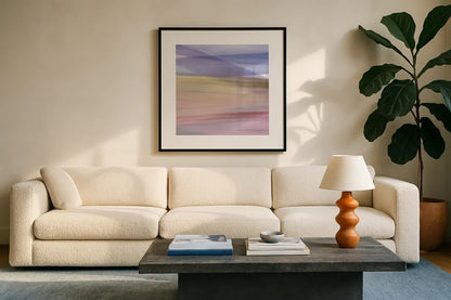 Soft Summer VI by Mercedes Lopez Charro. Displayed in a glass frame with matte in a clean modern living room. Available as an archival giclee rolled canvas, fine art paper, or poster print. SKU 66367a.