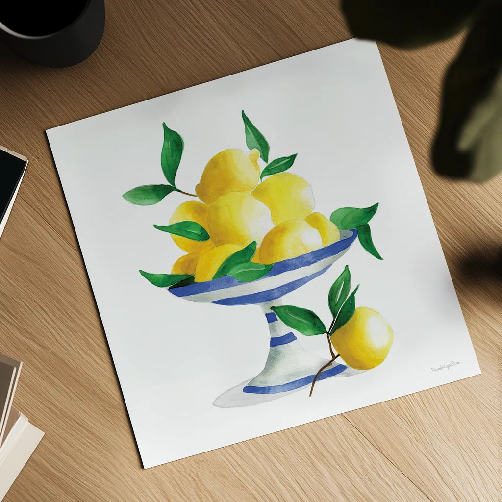 Spanish Lemons II by Mercedes Lopez Charro. Shown as a detailed flat fine art print, highlighting archival giclee quality. Available as an archival giclee rolled canvas, fine art paper, or poster print. SKU 66361a.