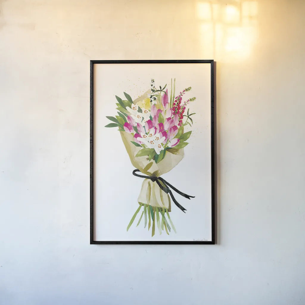 Spring Bouquet by Mercedes Lopez Charro. shown as a paper print in a black flame. Available as a archival giclee rolled canvas, fine art paper, or poster print. SKU 72146h.