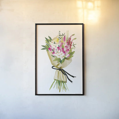 Spring Bouquet by Mercedes Lopez Charro. shown as a paper print in a black flame. Available as a archival giclee rolled canvas, fine art paper, or poster print. SKU 72146h.