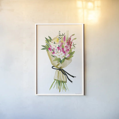 Spring Bouquet by Mercedes Lopez Charro. shown as a paper print in a white frame. Available as a archival giclee rolled canvas, fine art paper, or poster print. SKU 72146h.