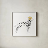 Spring Dalmatian by Mercedes Lopez Charro. Shown in a crisp white glass frame for a clean and minimalist style. Available as an archival giclee rolled canvas, fine art paper, or poster print. SKU 97149a.