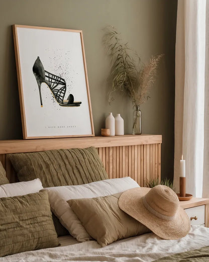 Stiletto Style I by Mercedes Lopez Charro. shown as a paper print in a natural frame. Available as a archival giclee rolled canvas, fine art paper, or poster print. SKU 67957h.