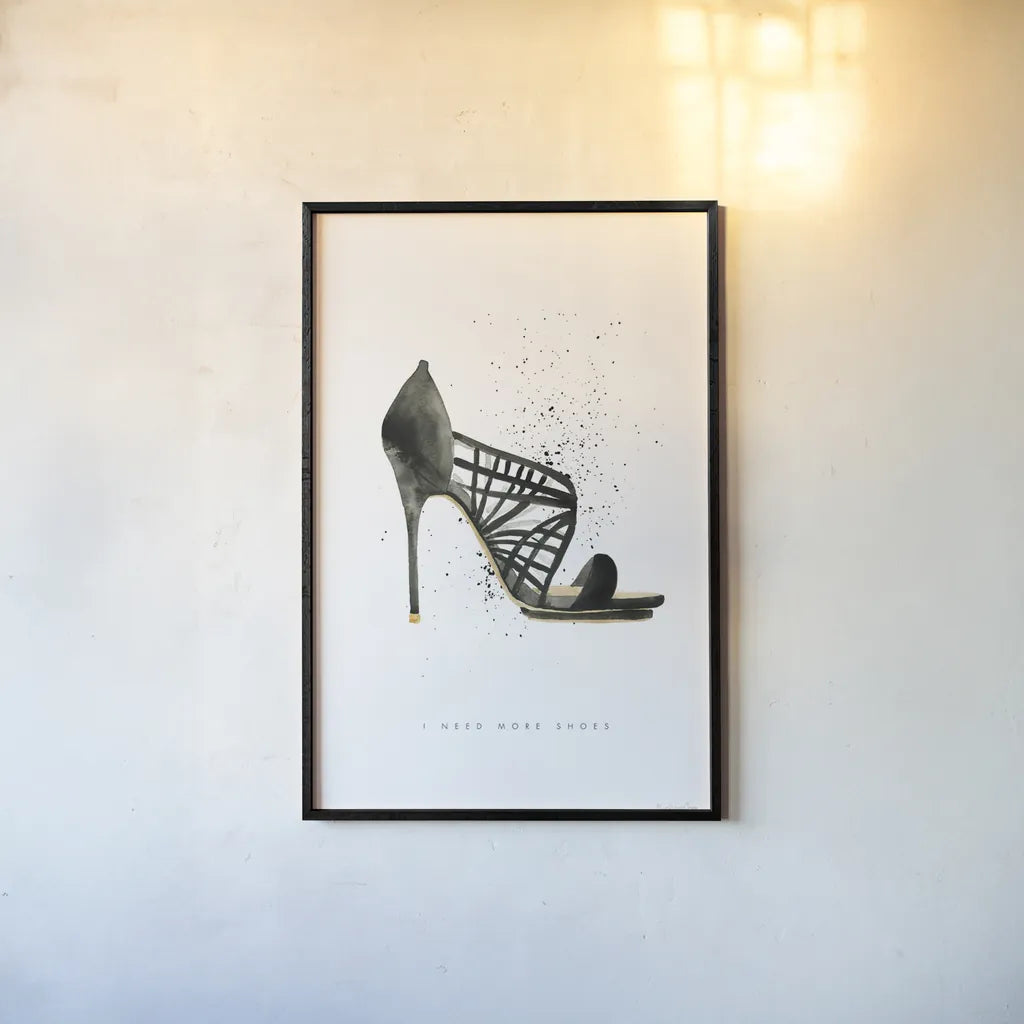 Stiletto Style I by Mercedes Lopez Charro. shown as a paper print in a black flame. Available as a archival giclee rolled canvas, fine art paper, or poster print. SKU 67957h.