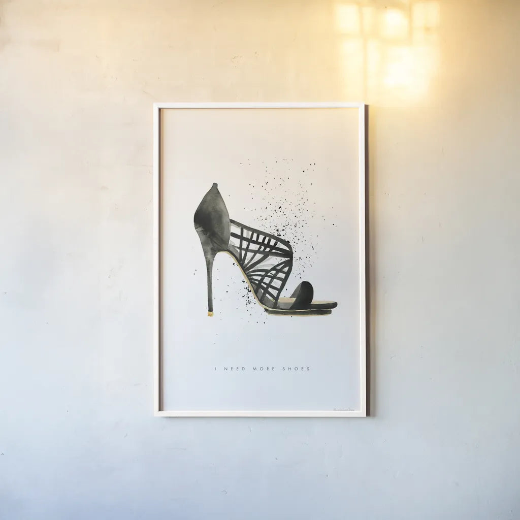 Stiletto Style I by Mercedes Lopez Charro. shown as a paper print in a white frame. Available as a archival giclee rolled canvas, fine art paper, or poster print. SKU 67957h.