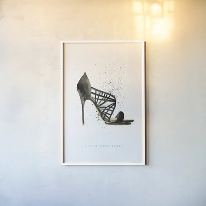Stiletto Style I by Mercedes Lopez Charro. shown as a paper print in a white frame. Available as a archival giclee rolled canvas, fine art paper, or poster print. SKU 67957h.