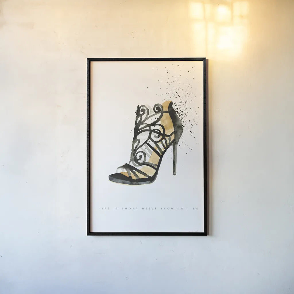 Stiletto Style II by Mercedes Lopez Charro. shown as a paper print in a black flame. Available as a archival giclee rolled canvas, fine art paper, or poster print. SKU 67958h.