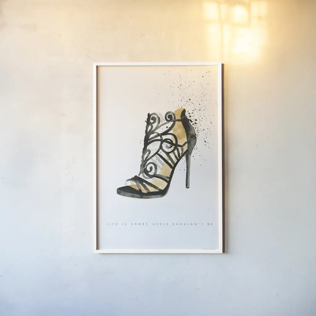 Stiletto Style II by Mercedes Lopez Charro. shown as a paper print in a white frame. Available as a archival giclee rolled canvas, fine art paper, or poster print. SKU 67958h.
