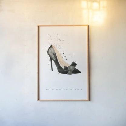 Stiletto Style III by Mercedes Lopez Charro. shown as a paper print in a natural frame. Available as a archival giclee rolled canvas, fine art paper, or poster print. SKU 67959h.