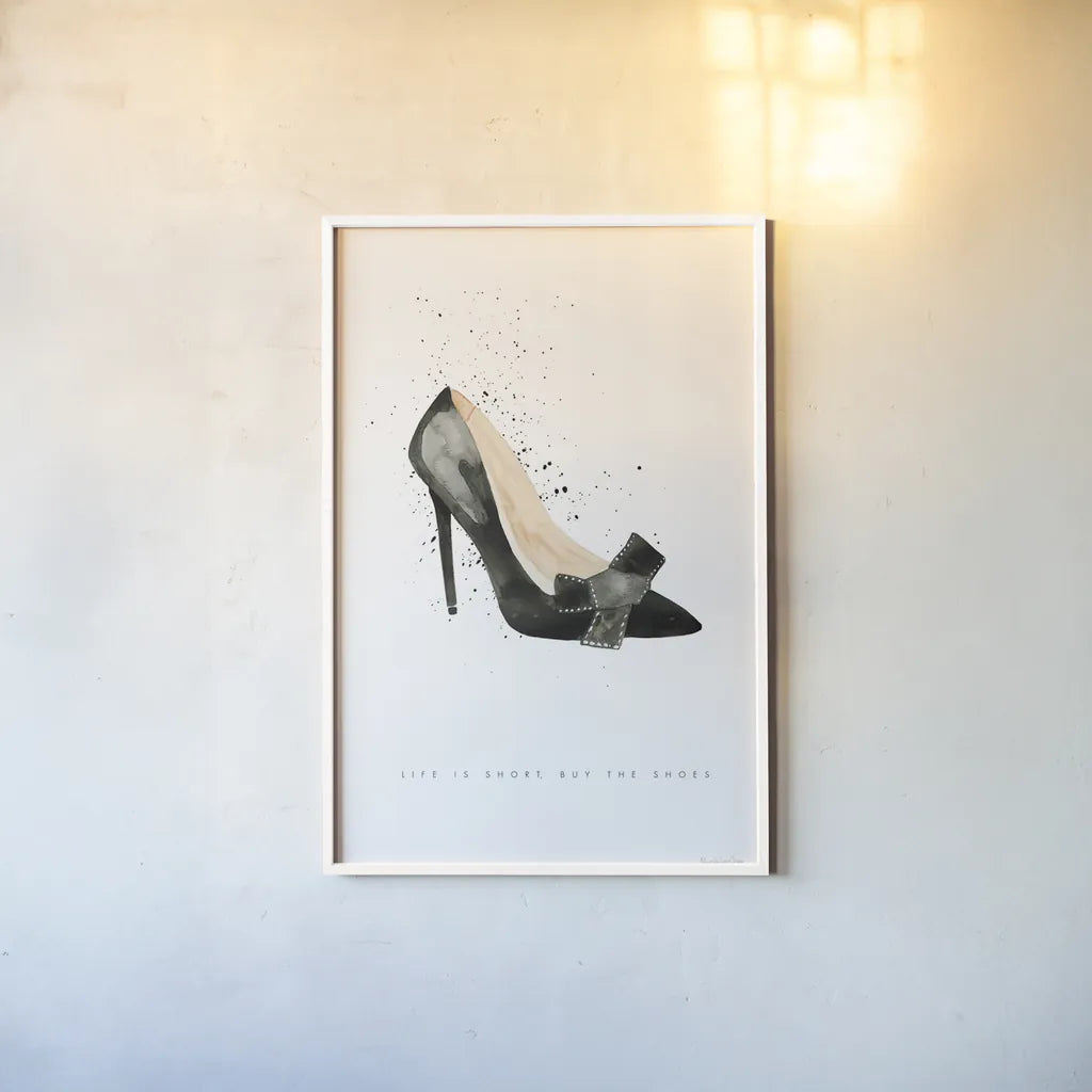 Stiletto Style III by Mercedes Lopez Charro. shown as a paper print in a white frame. Available as a archival giclee rolled canvas, fine art paper, or poster print. SKU 67959h.