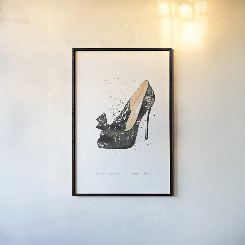 Stiletto Style IV by Mercedes Lopez Charro. shown as a paper print in a black flame. Available as a archival giclee rolled canvas, fine art paper, or poster print. SKU 67960h.