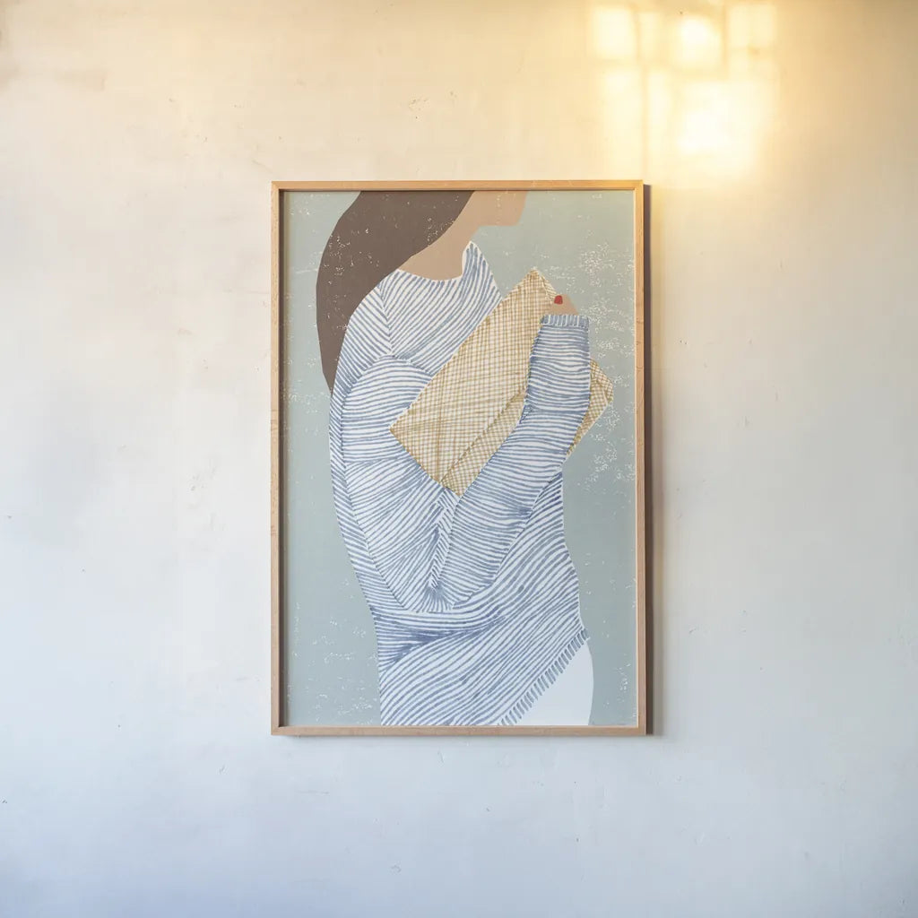 Striped I by Mercedes Lopez Charro. shown as a paper print in a natural frame. Available as a archival giclee rolled canvas, fine art paper, or poster print. SKU 85784h.