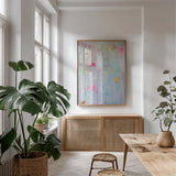 Summer House by Mercedes Lopez Charro. shown as a print in a natural wood frame in a dining room. Available as a archival giclee rolled canvas, fine art paper, or poster print. SKU 102787h.