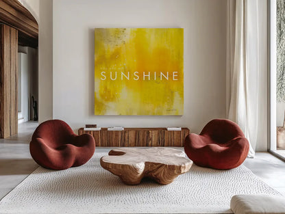 Sunshine by Mercedes Lopez Charro. Shown as extra-large giant wall art in a modern living room. Available as an archival giclee rolled canvas, fine art paper, or poster print. SKU 67817a.
