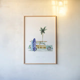 Surf Days I by Mercedes Lopez Charro. shown as a paper print in a natural frame. Available as a archival giclee rolled canvas, fine art paper, or poster print. SKU 70236h.