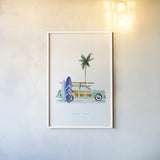 Surf Days I by Mercedes Lopez Charro. shown as a paper print in a white frame. Available as a archival giclee rolled canvas, fine art paper, or poster print. SKU 70236h.