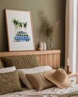 Surf Days II by Mercedes Lopez Charro. shown as a paper print in a natural frame. Available as a archival giclee rolled canvas, fine art paper, or poster print. SKU 70237h.